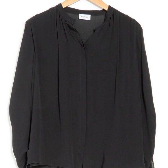 Solid 3/4 Sleeve Black Silk Blouse from SALVATORE FERRAGAMO
